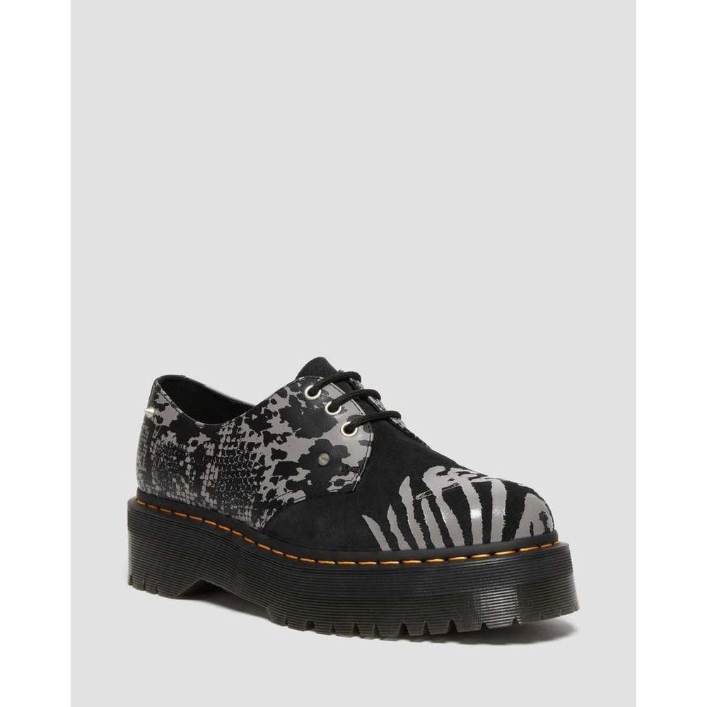 Dr. Martens Black and Gray Platform Lace-Up Heeled Boot